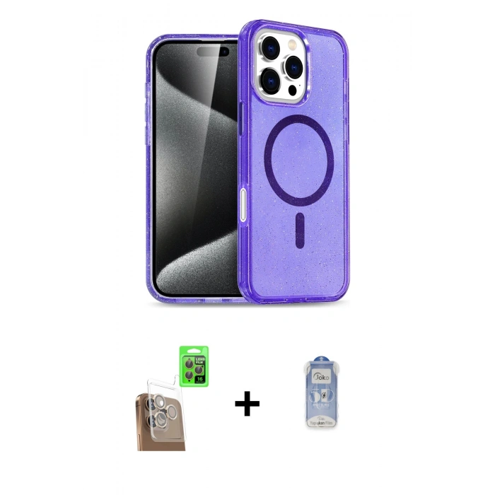 MARSİLYAN™- iPhone 16 Pro Kılıf Nova Asil Prime - Siyah Joko Magic 5D Cam + Raze Metal Kamera Lens - CLTM