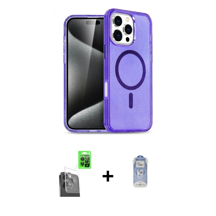 MARSİLYAN™- iPhone 16 Pro Kılıf Nova Asil Prime - Siyah Joko Magic 5D Cam + Raze Metal Kamera Lens - SH