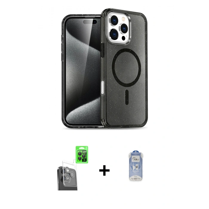 MARSİLYAN™- iPhone 16 Pro Kılıf Nova Asil Prime - Siyah Joko Magic 5D Cam + Raze Metal Kamera Lens - SH