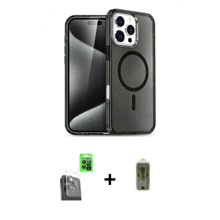 MARSİLYAN™- iPhone 16 Pro Kılıf Nova Asil Prime - Siyah Joko Magic 5D Hayalet Cam + Raze Metal Kamera Lens - SH