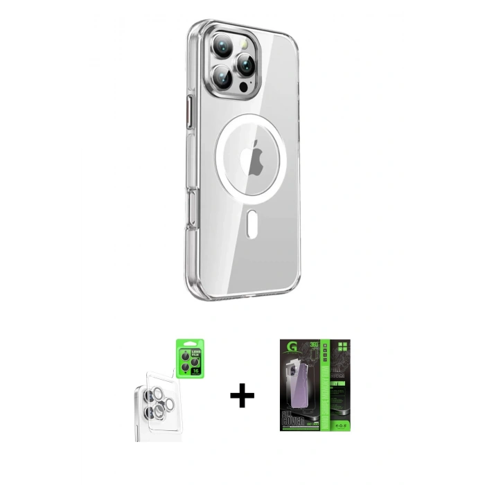 MARSİLYAN™- iPhone 16 Pro Kılıf Nova Doku - Şeffaf 360 Full Body Arka Koruyucu + Raze Metal Kamera Lens - BZ