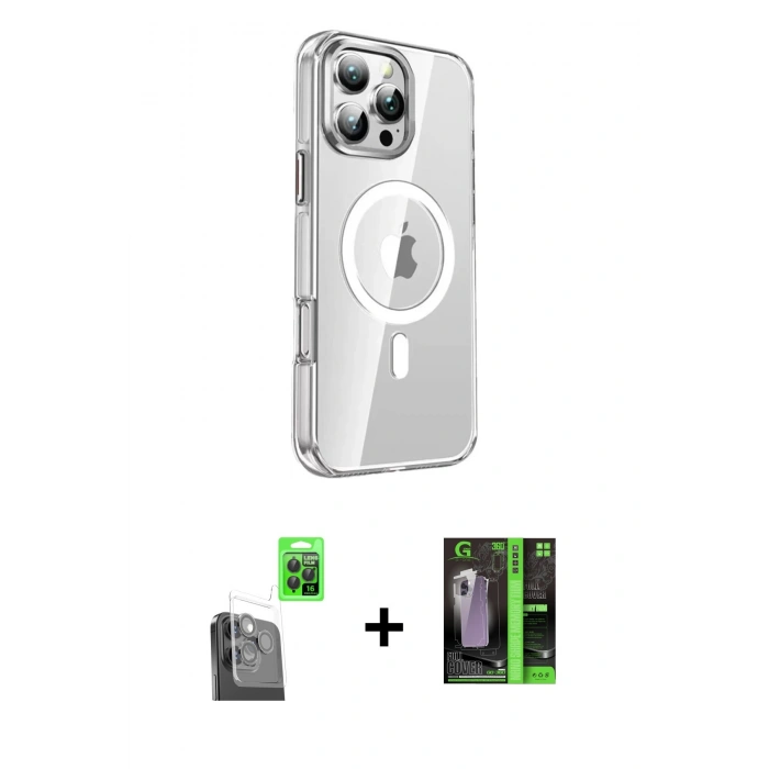 MARSİLYAN™- iPhone 16 Pro Kılıf Nova Doku - Şeffaf 360 Full Body Arka Koruyucu + Raze Metal Kamera Lens - SH