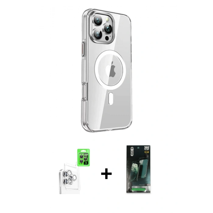 MARSİLYAN™- iPhone 16 Pro Kılıf Nova Doku - Siyah 360 Mat Full Body Arka Koruyucu + Raze Metal Kamera Lens - BZ