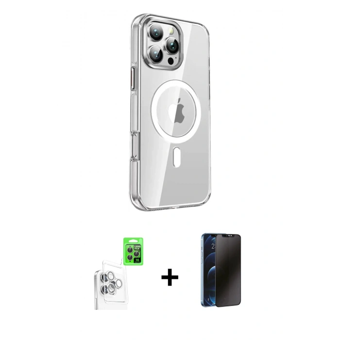 MARSİLYAN™- iPhone 16 Pro Kılıf Nova Doku - Siyah 3D Antistatik Hayalet Cam Ekran Koruyucu + Raze Metal Kamera Lens - BZ