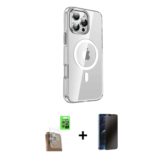 MARSİLYAN™- iPhone 16 Pro Kılıf Nova Doku - Siyah 3D Antistatik Hayalet Cam Ekran Koruyucu + Raze Metal Kamera Lens - CLTM
