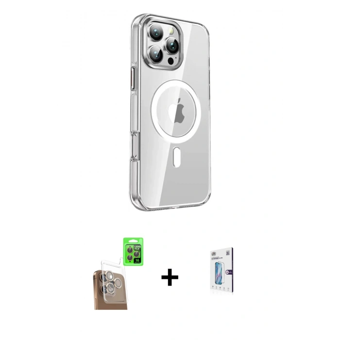 MARSİLYAN™- iPhone 16 Pro Kılıf Nova Doku - Siyah Bilvis 0.18mm Plus Cam Ekran Koruyucu + Raze Metal Kamera Lens - CLTM