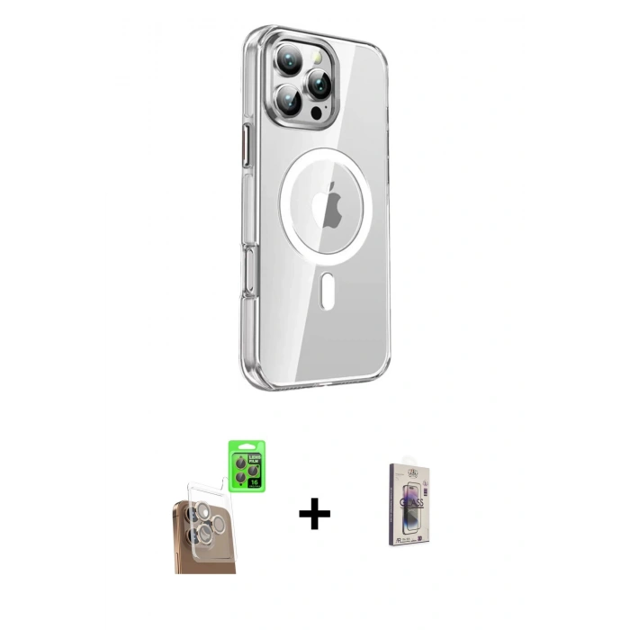 MARSİLYAN™- iPhone 16 Pro Kılıf Nova Doku - Siyah Bilvis 3D Cam Ekran Koruyucu + Raze Metal Kamera Lens - CLTM