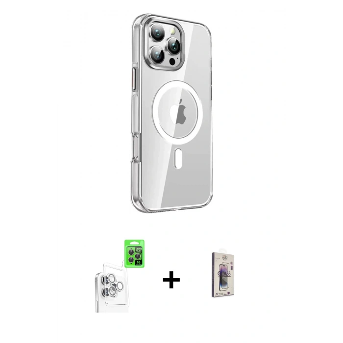 MARSİLYAN™- iPhone 16 Pro Kılıf Nova Doku - Siyah Bilvis 3D Cam Ekran Koruyucu + Raze Metal Kamera Lens - BZ