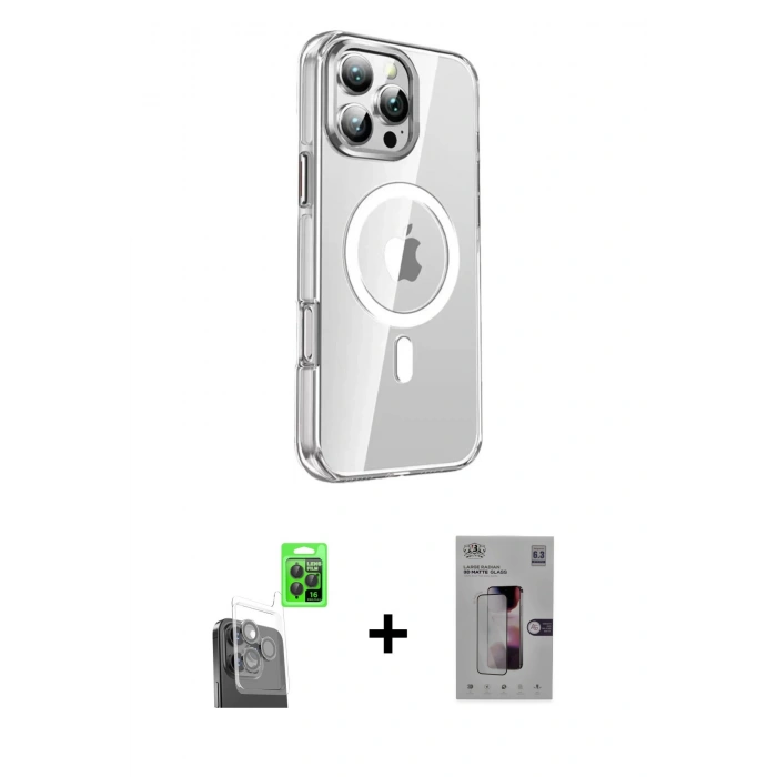MARSİLYAN™- iPhone 16 Pro Kılıf Nova Doku - Siyah Bilvis 3D Mat Cam Ekran Koruyucu + Raze Metal Kamera Lens - SH