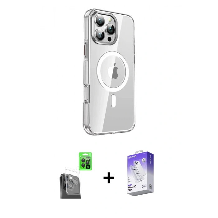 MARSİLYAN™- iPhone 16 Pro Kılıf Nova Doku - Siyah Bilvis 5in1 3D Magic Cam Ekran Koruyucu + Raze Metal Kamera Lens - SH