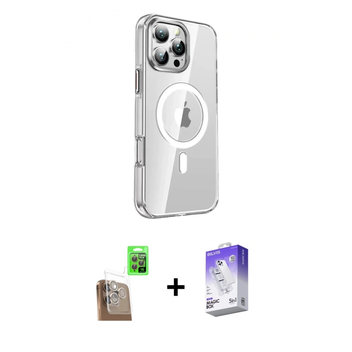 MARSİLYAN™- iPhone 16 Pro Kılıf Nova Doku - Siyah Bilvis 5in1 3D Magic Cam Ekran Koruyucu + Raze Metal Kamera Lens - CLTM