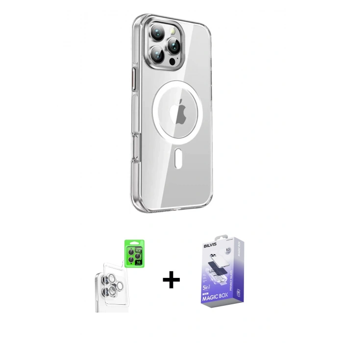 MARSİLYAN™- iPhone 16 Pro Kılıf Nova Doku - Siyah Bilvis 5in1 5D Magic Hayalet Cam Ekran Koruyucu + Raze Metal Kamera Lens - BZ
