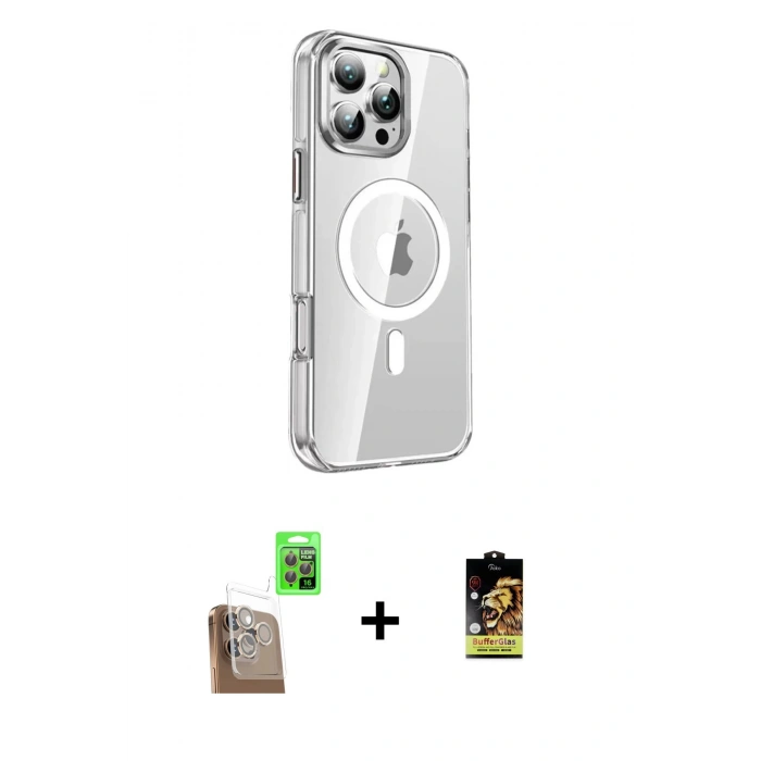 MARSİLYAN™- iPhone 16 Pro Kılıf Nova Doku - Siyah Buffer Cam Ekran Koruyucu + Raze Metal Kamera Lens - CLTM