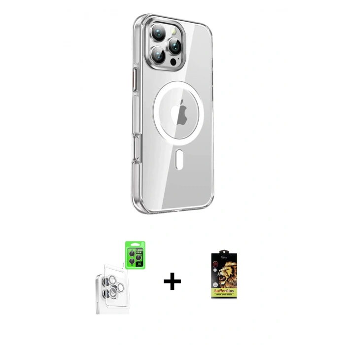 MARSİLYAN™- iPhone 16 Pro Kılıf Nova Doku - Siyah Buffer Cam Ekran Koruyucu + Raze Metal Kamera Lens - BZ