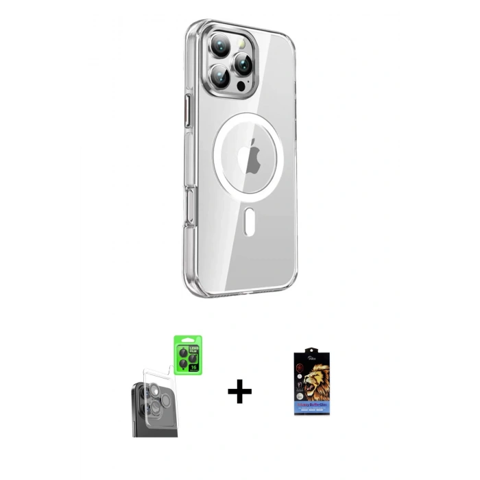 MARSİLYAN™- iPhone 16 Pro Kılıf Nova Doku - Siyah Buffer Hayalet Cam Ekran Koruyucu + Raze Metal Kamera Lens - SH