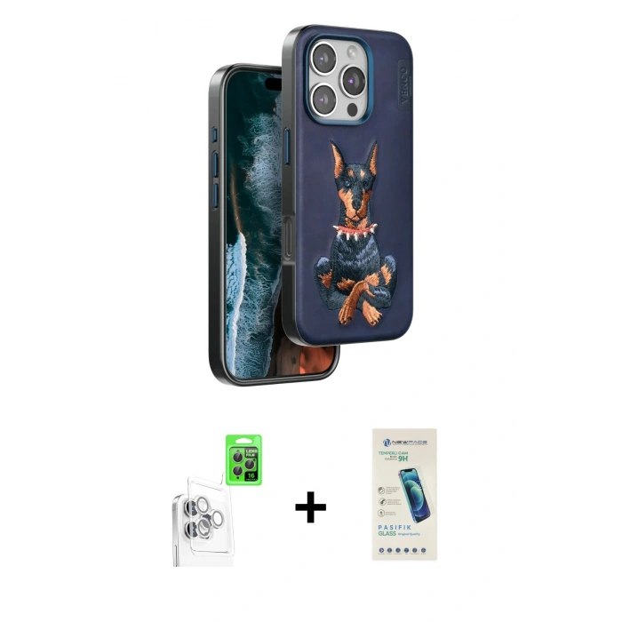 MARSİLYAN™- iPhone 16 Pro Kılıf Nova Form Koleksiyonu - Şeffaf Pasifik Cam Ekran Koruyucu + Beyaz Raze Metal Kamera Lens