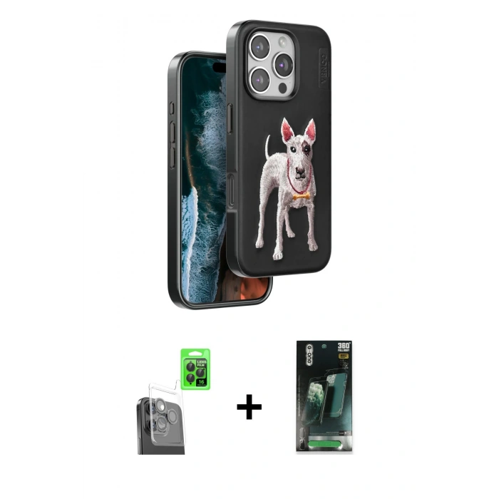 MARSİLYAN™- iPhone 16 Pro Kılıf Nova Form Koleksiyonu - Siyah 360 Mat Full Body Arka Koruyucu + Raze Metal Kamera Lens - SH