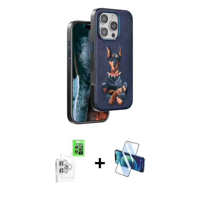 MARSİLYAN™- iPhone 16 Pro Kılıf Nova Form Koleksiyonu - Siyah 3D Antistatik Cam Ekran Koruyucu + Raze Metal Kamera Lens - BZ