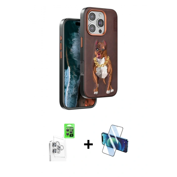 MARSİLYAN™- iPhone 16 Pro Kılıf Nova Form Koleksiyonu - Siyah 3D Antistatik Cam Ekran Koruyucu + Raze Metal Kamera Lens - BZ
