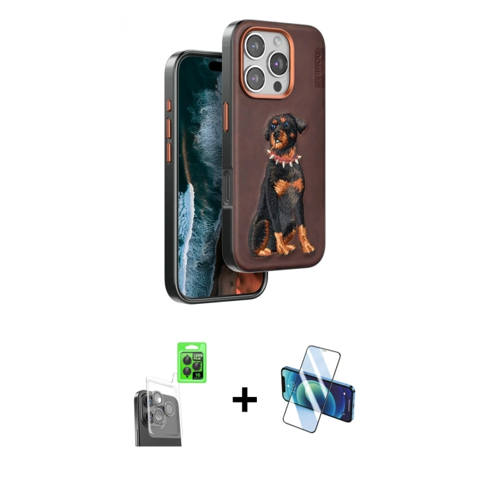 MARSİLYAN™- iPhone 16 Pro Kılıf Nova Form Koleksiyonu - Siyah 3D Antistatik Cam Ekran Koruyucu + Raze Metal Kamera Lens - SH