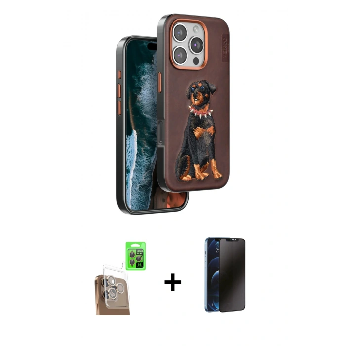 MARSİLYAN™- iPhone 16 Pro Kılıf Nova Form Koleksiyonu - Siyah 3D Antistatik Hayalet Cam Ekran Koruyucu + Raze Metal Kamera Lens - CLTM
