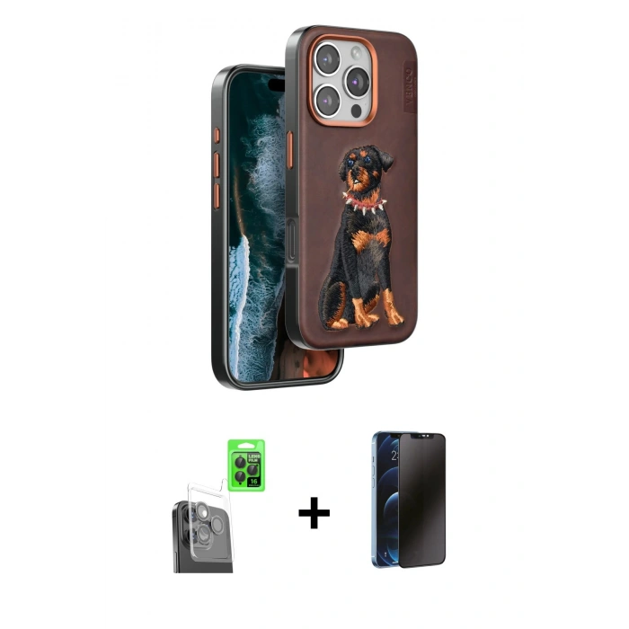 MARSİLYAN™- iPhone 16 Pro Kılıf Nova Form Koleksiyonu - Siyah 3D Antistatik Hayalet Cam Ekran Koruyucu + Raze Metal Kamera Lens - SH
