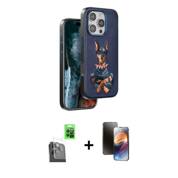 MARSİLYAN™- iPhone 16 Pro Kılıf Nova Form Koleksiyonu - Siyah 3D Antistatik Mat Seramik Nano Ekran Koruyucu + Raze Metal Kamera Lens - SH