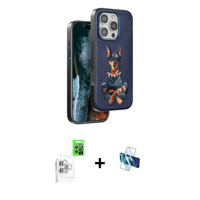 MARSİLYAN™- iPhone 16 Pro Kılıf Nova Form Koleksiyonu - Siyah 3D Antistatik Seramik Nano Ekran Koruyucu + Raze Metal Kamera Lens - BZ