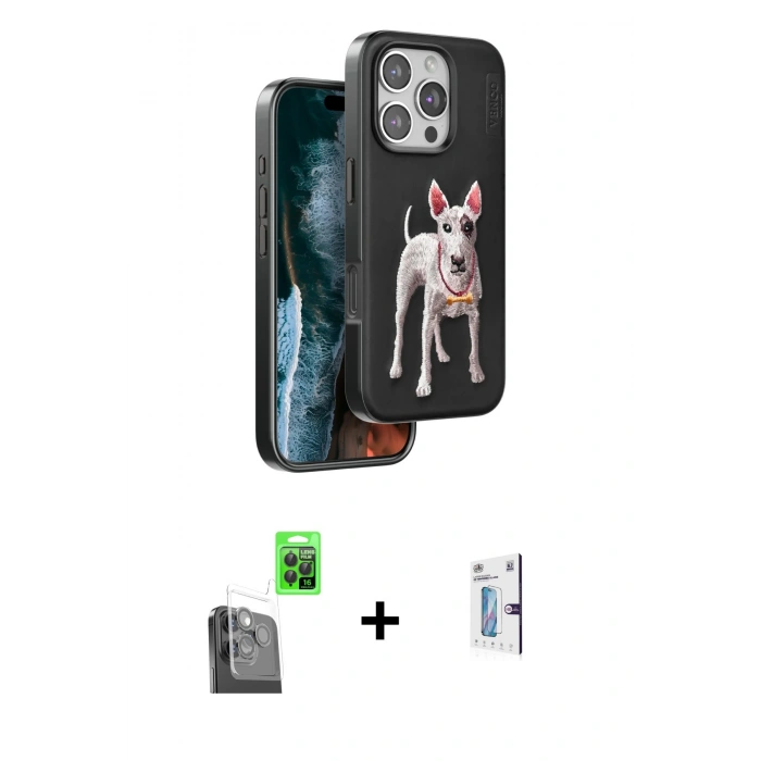 MARSİLYAN™- iPhone 16 Pro Kılıf Nova Form Koleksiyonu - Siyah Bilvis 0.18mm Plus Cam Ekran Koruyucu + Raze Metal Kamera Lens - SH