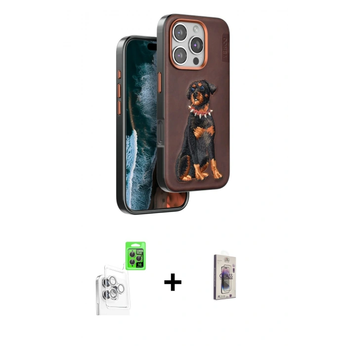 MARSİLYAN™- iPhone 16 Pro Kılıf Nova Form Koleksiyonu - Siyah Bilvis 3D Cam Ekran Koruyucu + Beyaz Raze Metal Kamera Lens