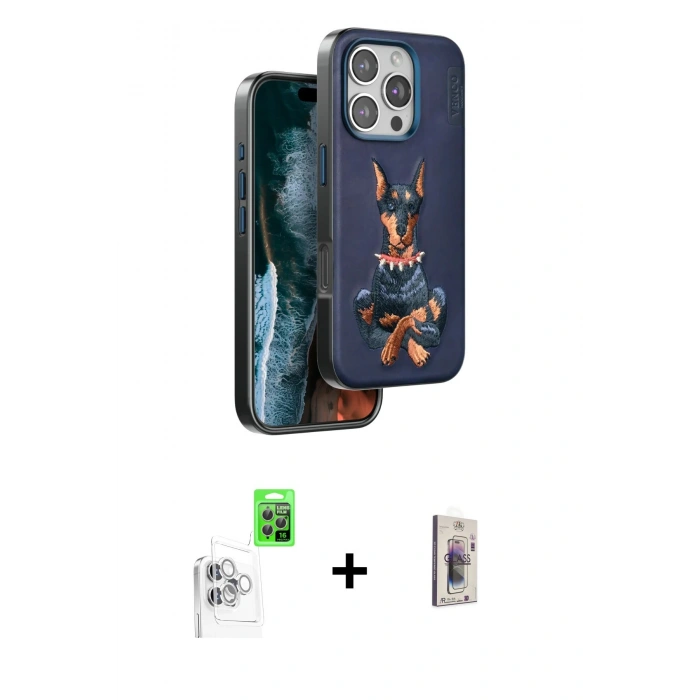MARSİLYAN™- iPhone 16 Pro Kılıf Nova Form Koleksiyonu - Siyah Bilvis 3D Cam Ekran Koruyucu + Beyaz Raze Metal Kamera Lens