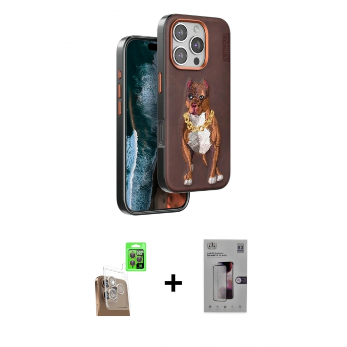 MARSİLYAN™- iPhone 16 Pro Kılıf Nova Form Koleksiyonu - Siyah Bilvis 3D Mat Cam Ekran Koruyucu + Raze Metal Kamera Lens - CLTM