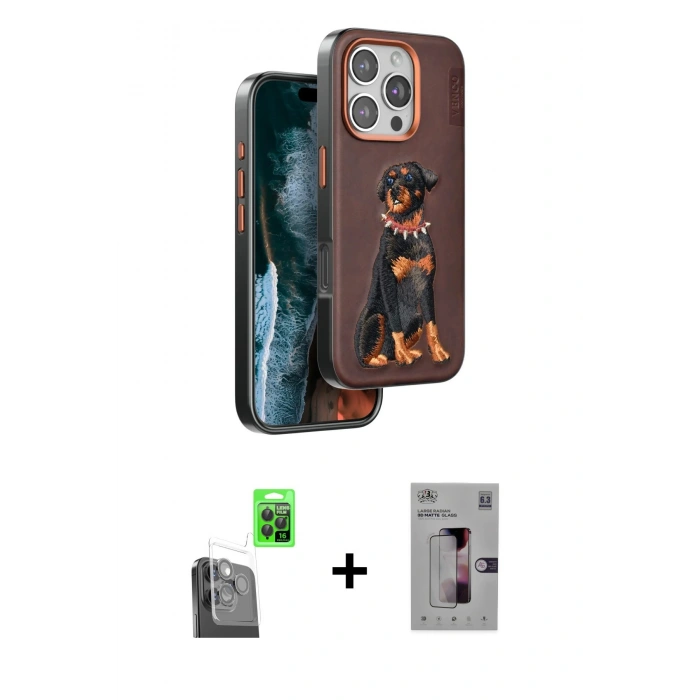 MARSİLYAN™- iPhone 16 Pro Kılıf Nova Form Koleksiyonu - Siyah Bilvis 3D Mat Cam Ekran Koruyucu + Raze Metal Kamera Lens - SH