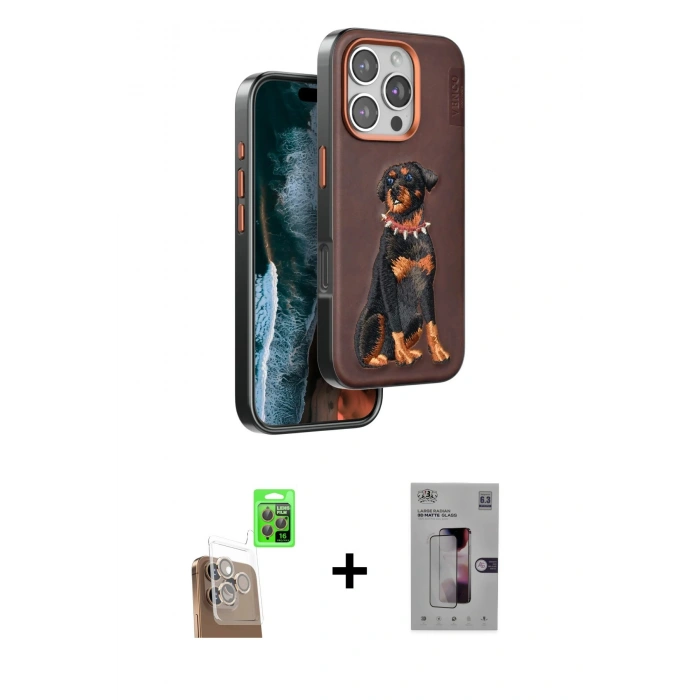 MARSİLYAN™- iPhone 16 Pro Kılıf Nova Form Koleksiyonu - Siyah Bilvis 3D Mat Cam Ekran Koruyucu + Raze Metal Kamera Lens - CLTM