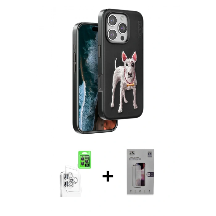 MARSİLYAN™- iPhone 16 Pro Kılıf Nova Form Koleksiyonu - Siyah Bilvis 3D Mat Cam Ekran Koruyucu + Raze Metal Kamera Lens - BZ
