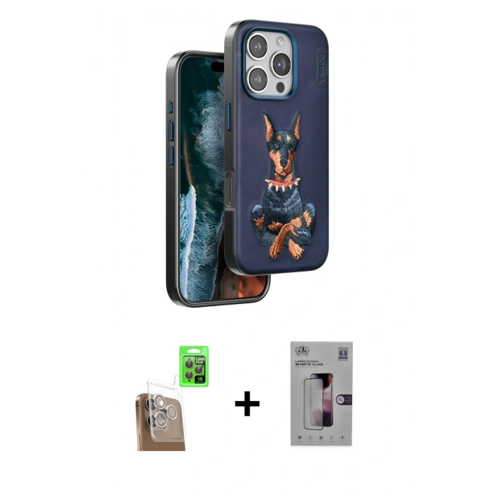 MARSİLYAN™- iPhone 16 Pro Kılıf Nova Form Koleksiyonu - Siyah Bilvis 3D Mat Cam Ekran Koruyucu + Raze Metal Kamera Lens - CLTM