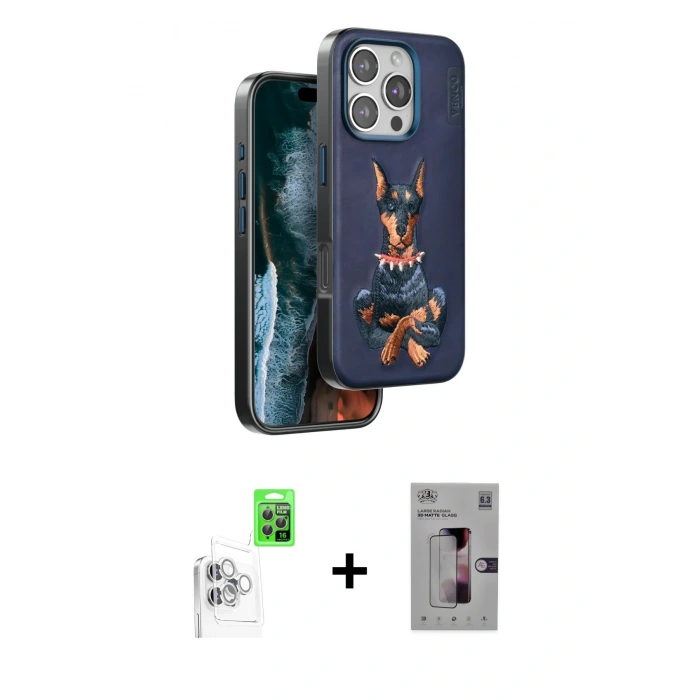 MARSİLYAN™- iPhone 16 Pro Kılıf Nova Form Koleksiyonu - Siyah Bilvis 3D Mat Cam Ekran Koruyucu + Raze Metal Kamera Lens - BZ