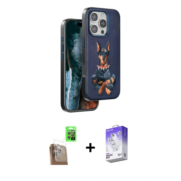 MARSİLYAN™- iPhone 16 Pro Kılıf Nova Form Koleksiyonu - Siyah Bilvis 5in1 3D Magic Cam Ekran Koruyucu + Çöl Titanyum Raze Metal Kamera Lens