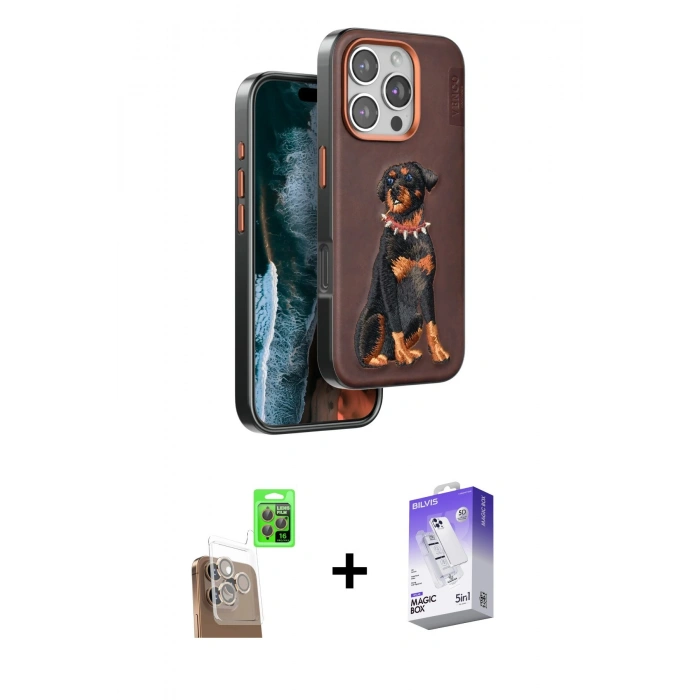 MARSİLYAN™- iPhone 16 Pro Kılıf Nova Form Koleksiyonu - Siyah Bilvis 5in1 3D Magic Cam Ekran Koruyucu + Çöl Titanyum Raze Metal Kamera Lens