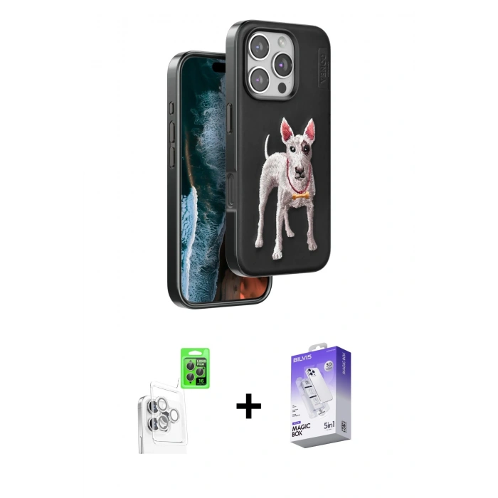MARSİLYAN™- iPhone 16 Pro Kılıf Nova Form Koleksiyonu - Siyah Bilvis 5in1 3D Magic Cam Ekran Koruyucu + Raze Metal Kamera Lens - BZ