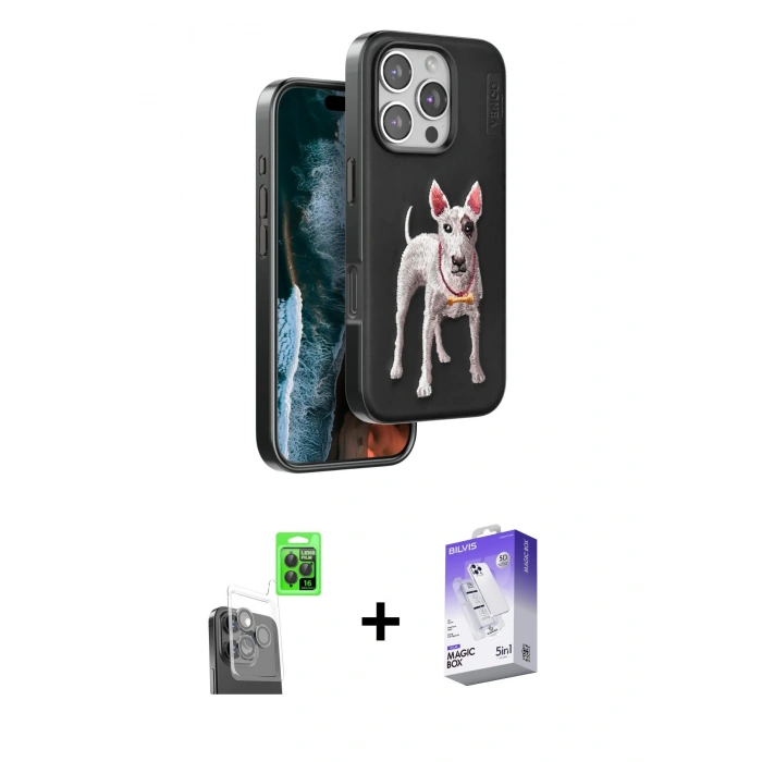 MARSİLYAN™- iPhone 16 Pro Kılıf Nova Form Koleksiyonu - Siyah Bilvis 5in1 3D Magic Cam Ekran Koruyucu + Raze Metal Kamera Lens - SH
