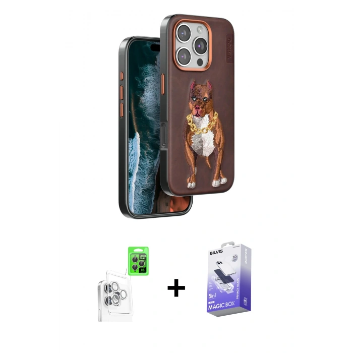 MARSİLYAN™- iPhone 16 Pro Kılıf Nova Form Koleksiyonu - Siyah Bilvis 5in1 5D Magic Hayalet Cam Ekran Koruyucu + Raze Metal Kamera Lens - BZ