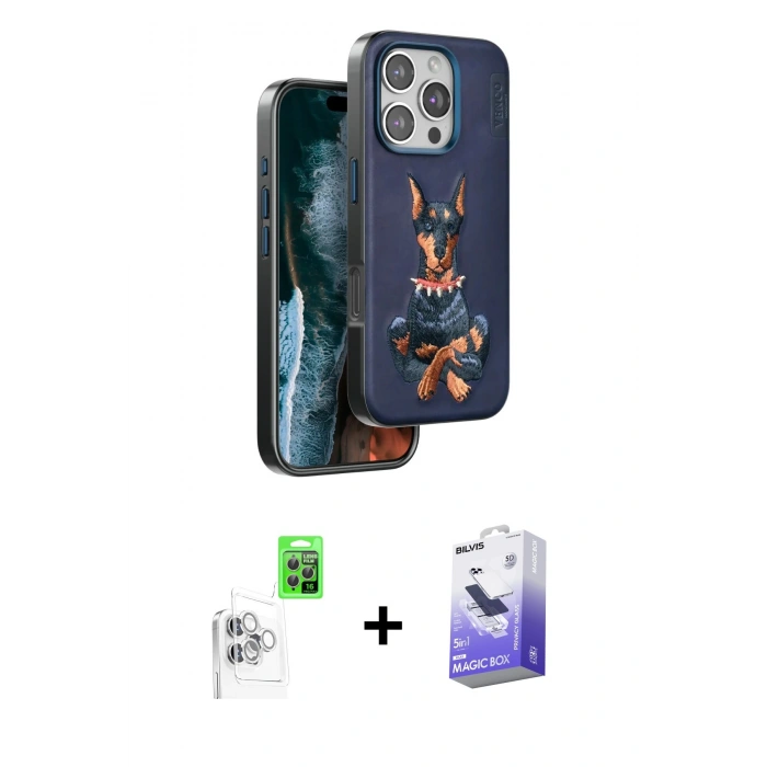 MARSİLYAN™- iPhone 16 Pro Kılıf Nova Form Koleksiyonu - Siyah Bilvis 5in1 5D Magic Hayalet Cam Ekran Koruyucu + Raze Metal Kamera Lens - BZ