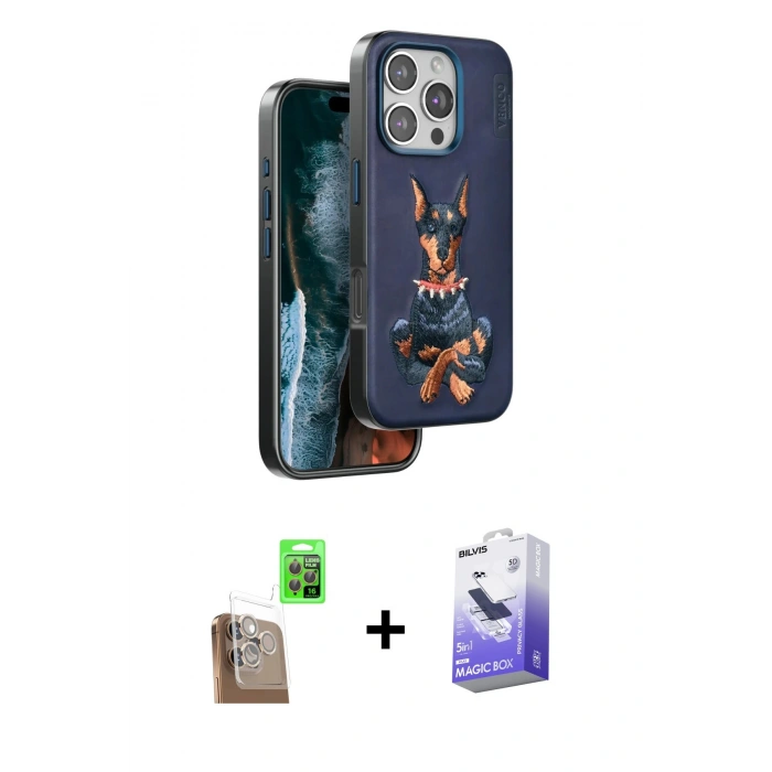 MARSİLYAN™- iPhone 16 Pro Kılıf Nova Form Koleksiyonu - Siyah Bilvis 5in1 5D Magic Hayalet Cam Ekran Koruyucu + Raze Metal Kamera Lens - CLTM