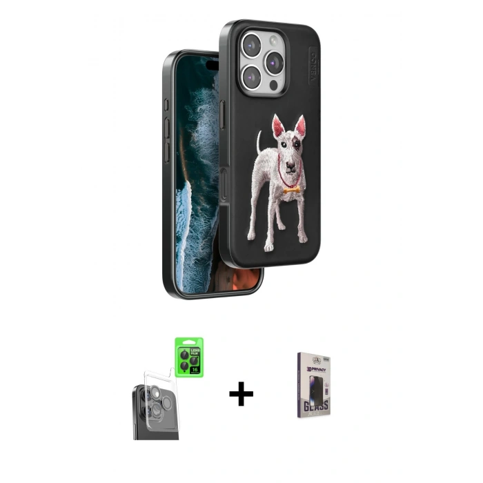 MARSİLYAN™- iPhone 16 Pro Kılıf Nova Form Koleksiyonu - Siyah Bilvis Hayalet Cam Ekran Koruyucu + Raze Metal Kamera Lens - SH
