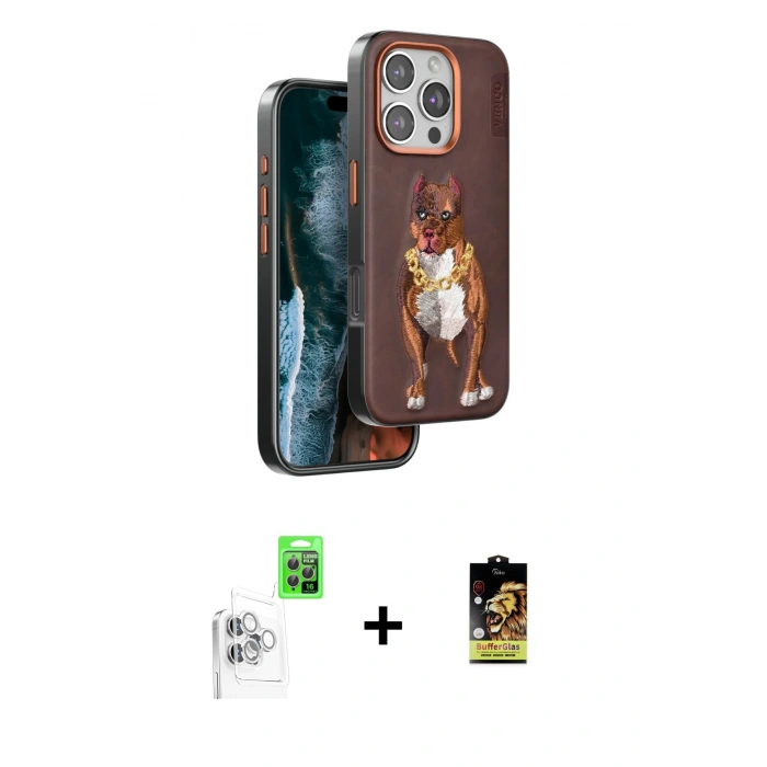 MARSİLYAN™- iPhone 16 Pro Kılıf Nova Form Koleksiyonu - Siyah Buffer Cam Ekran Koruyucu + Beyaz Raze Metal Kamera Lens