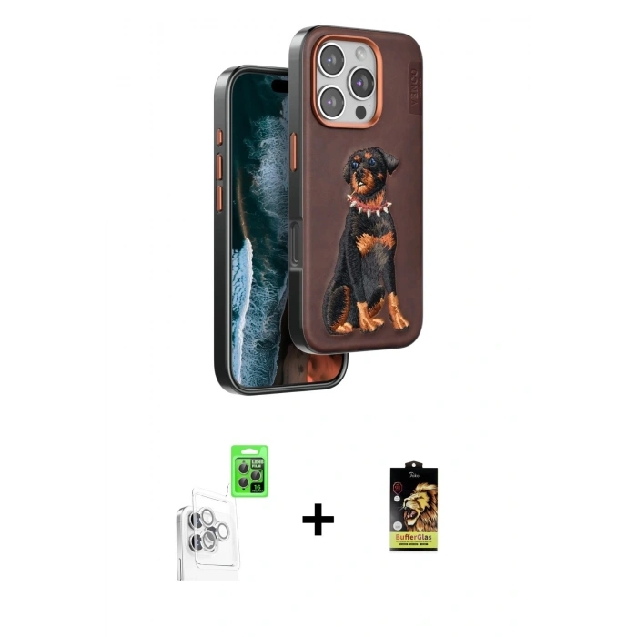 MARSİLYAN™- iPhone 16 Pro Kılıf Nova Form Koleksiyonu - Siyah Buffer Cam Ekran Koruyucu + Beyaz Raze Metal Kamera Lens