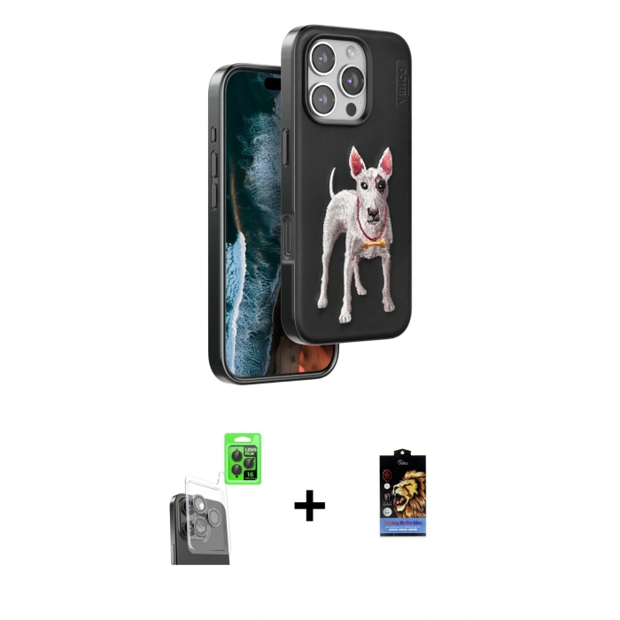 MARSİLYAN™- iPhone 16 Pro Kılıf Nova Form Koleksiyonu - Siyah Buffer Hayalet Cam Ekran Koruyucu + Raze Metal Kamera Lens - SH