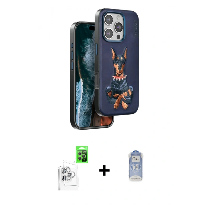 MARSİLYAN™- iPhone 16 Pro Kılıf Nova Form Koleksiyonu - Siyah Joko Magic 5D Cam + Beyaz Raze Metal Kamera Lens