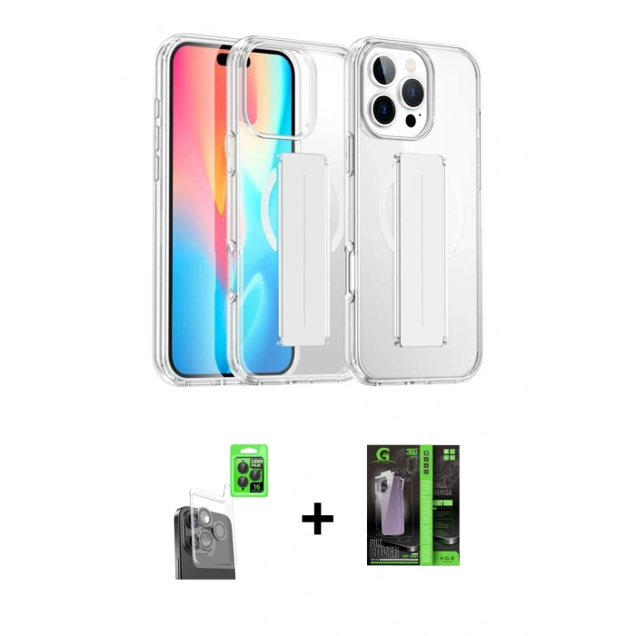 MARSİLYAN™- iPhone 16 Pro Kılıf Nova Işık Koleksiyonu - Şeffaf 360 Full Body Arka Koruyucu + Siyah Raze Metal Kamera Lens
